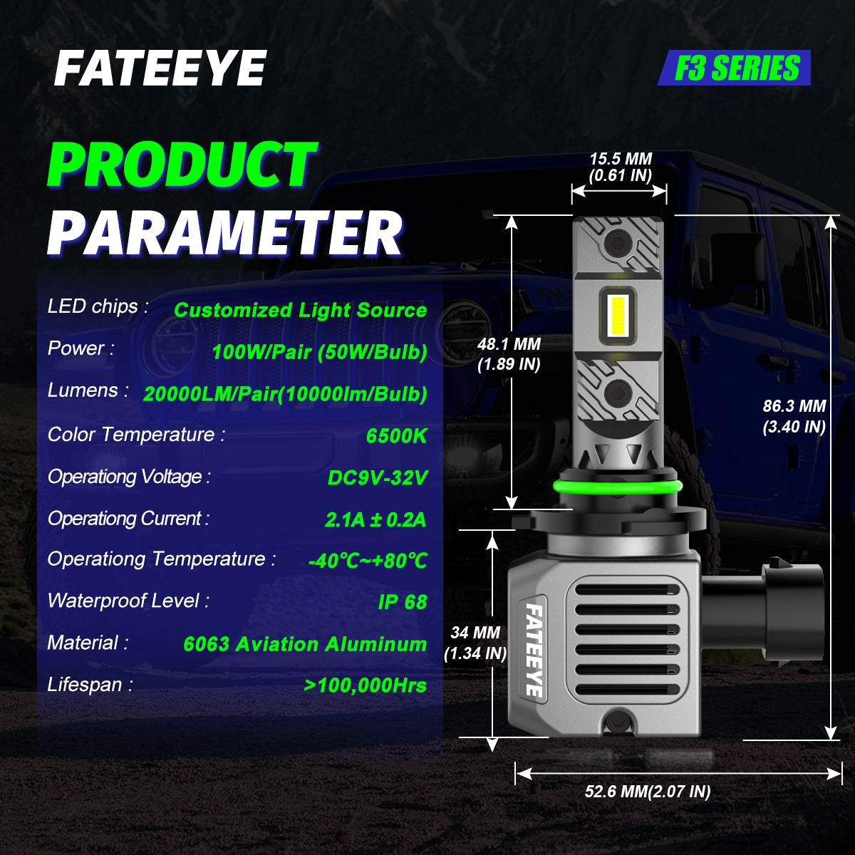 FATEEYE A700-F1-H11 50W 10000LUMENS 6500K COOL WHITE HIGH QUALITY LED